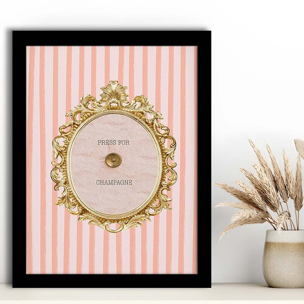 Champagne Wall Art Print, Pink Striped, Framed Picture Print,, Framed Art Prints Wall Decor
