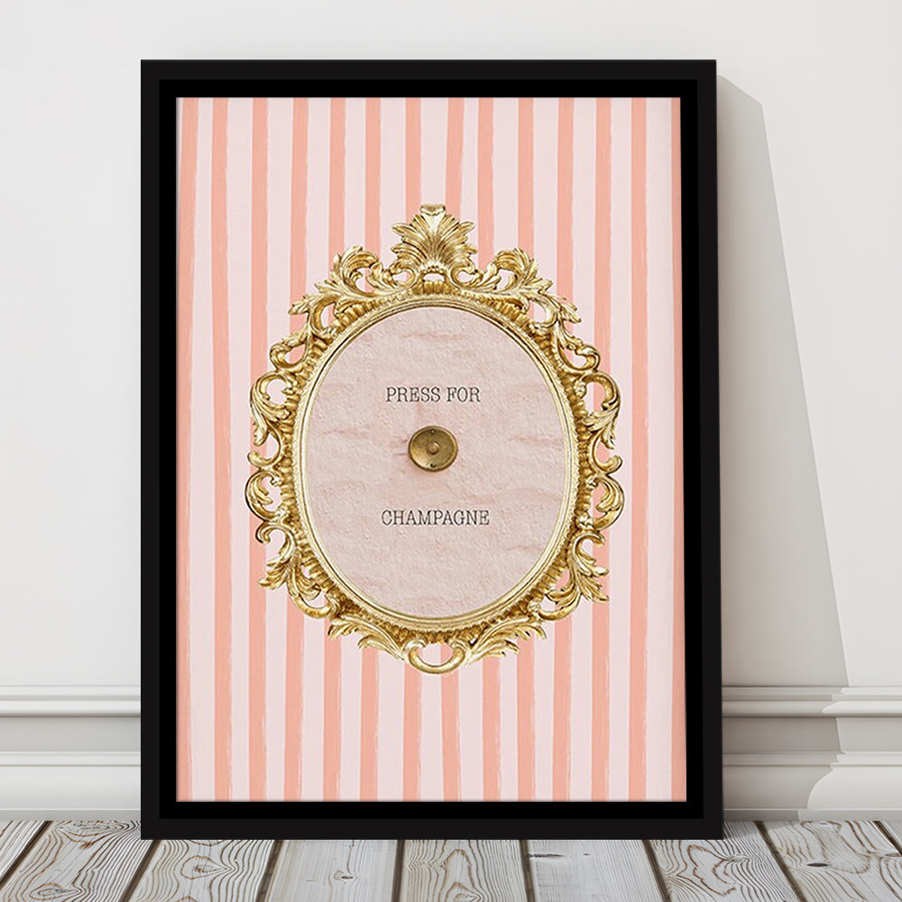Champagne Wall Art Print, Pink Striped, Floating Framed Canvas Art Print,, Framed Canvas Prints Wall Art