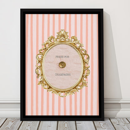 Champagne Wall Art Print, Pink Striped, Floating Framed Canvas Art Print,, Framed Canvas Prints Wall Art