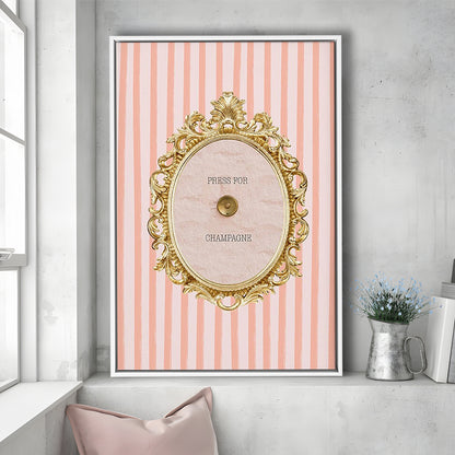 Champagne Wall Art Print, Pink Striped, Floating Framed Canvas Art Print,, Framed Canvas Prints Wall Art