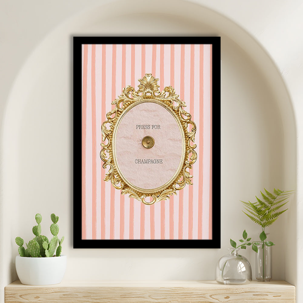 Champagne Wall Art Print, Pink Striped, Framed Picture Print,, Framed Art Prints Wall Decor