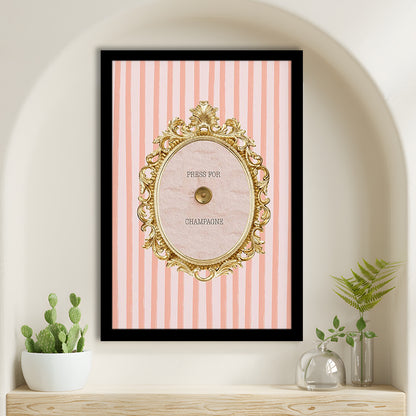 Champagne Wall Art Print, Pink Striped, Framed Picture Print,, Framed Art Prints Wall Decor