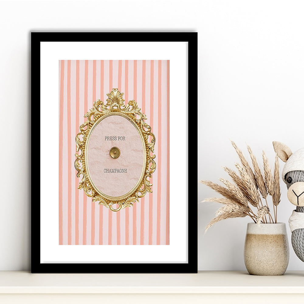 Champagne Wall Art Print, Pink Striped, Framed Picture Print, Framed Art Prints White Border Wall Decor