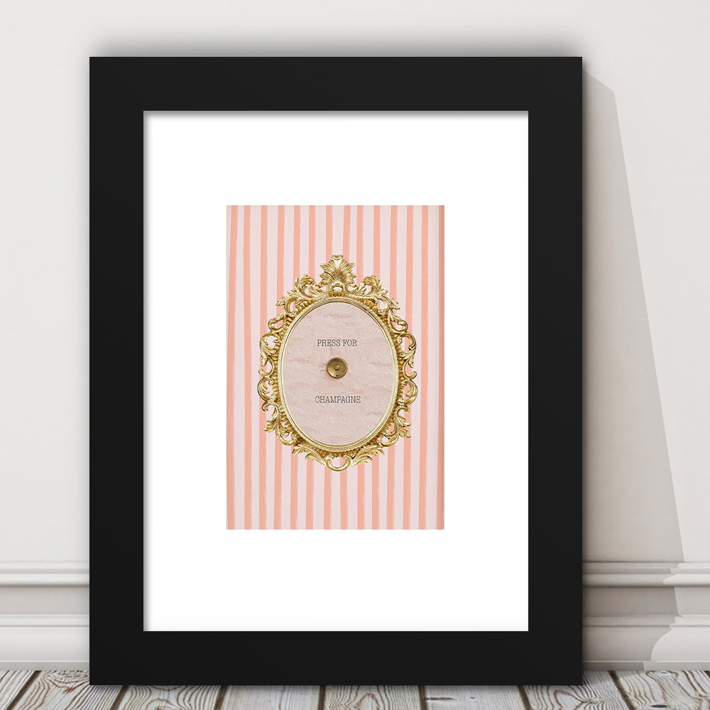 Champagne Wall Art Print, Pink Striped, Framed Picture Print, Framed Art Prints White Border Wall Decor