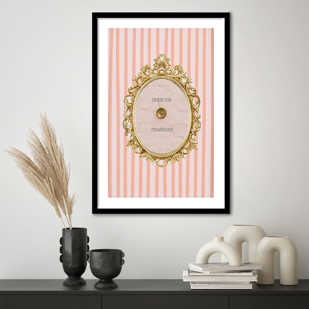 Champagne Wall Art Print, Pink Striped, Framed Picture Print, Framed Art Prints White Border Wall Decor