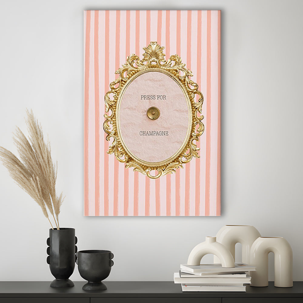 Champagne Wall Art Print, Pink Striped, Canvas Art Print Decor, Painting Art, Canvas Prints Wall Art