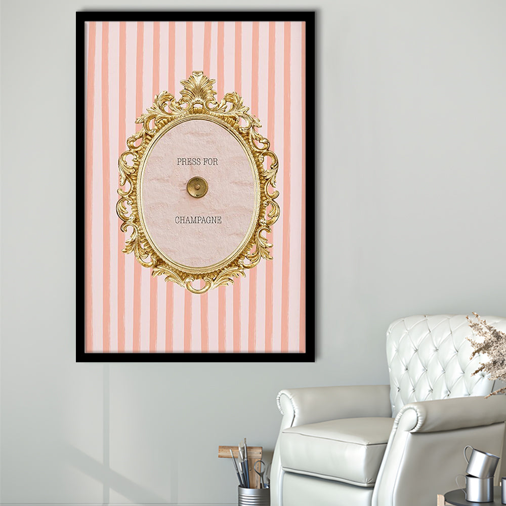 Champagne Wall Art Print, Pink Striped, Framed Picture Print,, Framed Art Prints Wall Decor