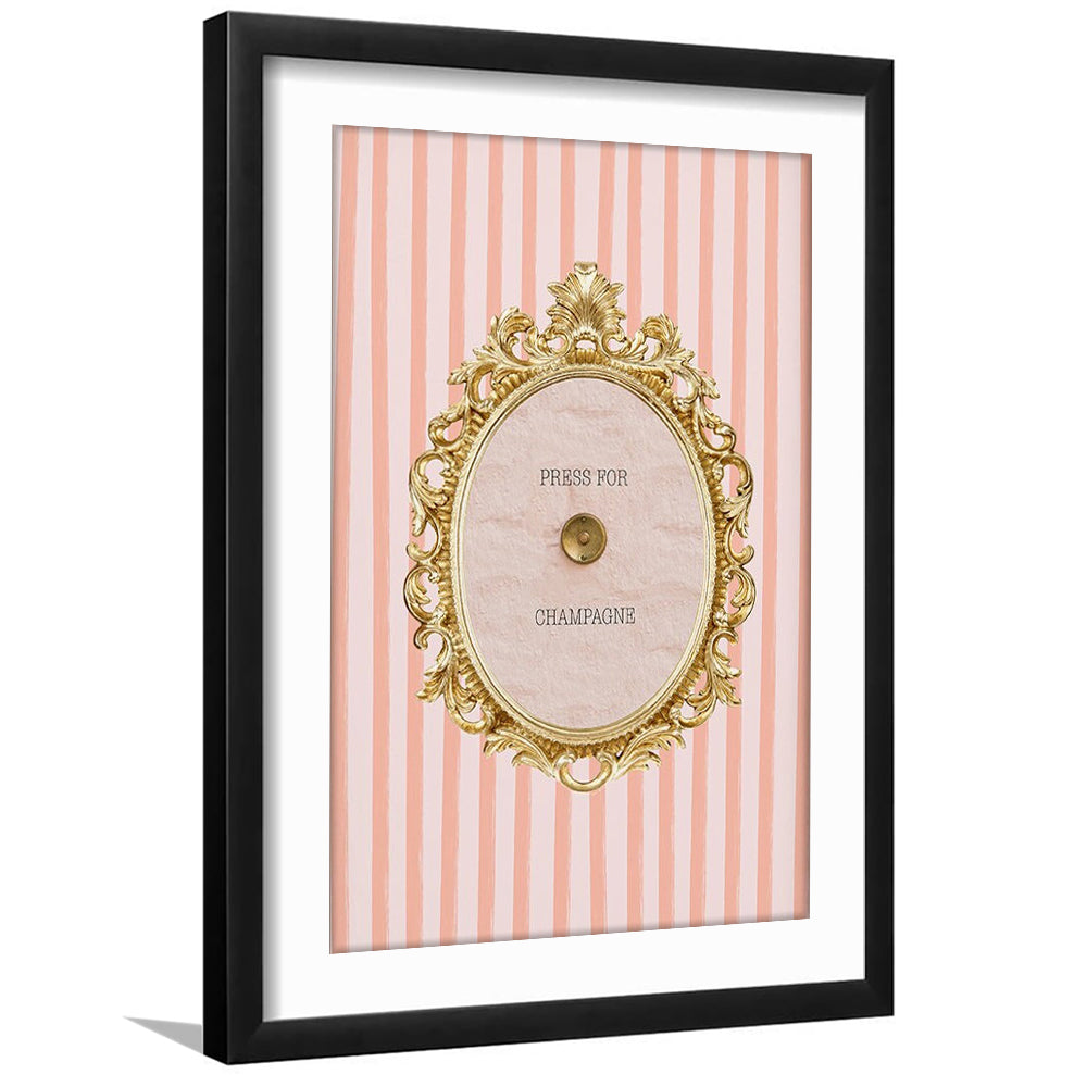 Champagne Wall Art Print, Pink Striped, Framed Picture Print, Framed Art Prints White Border Wall Decor