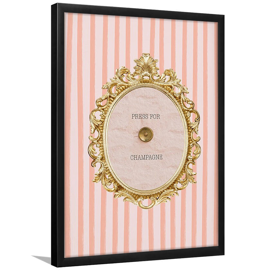 Champagne Wall Art Print, Pink Striped, Framed Picture Print,, Framed Art Prints Wall Decor