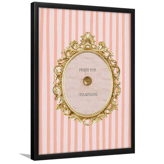 Champagne Wall Art Print, Pink Striped, Framed Picture Print,, Framed Art Prints Wall Decor