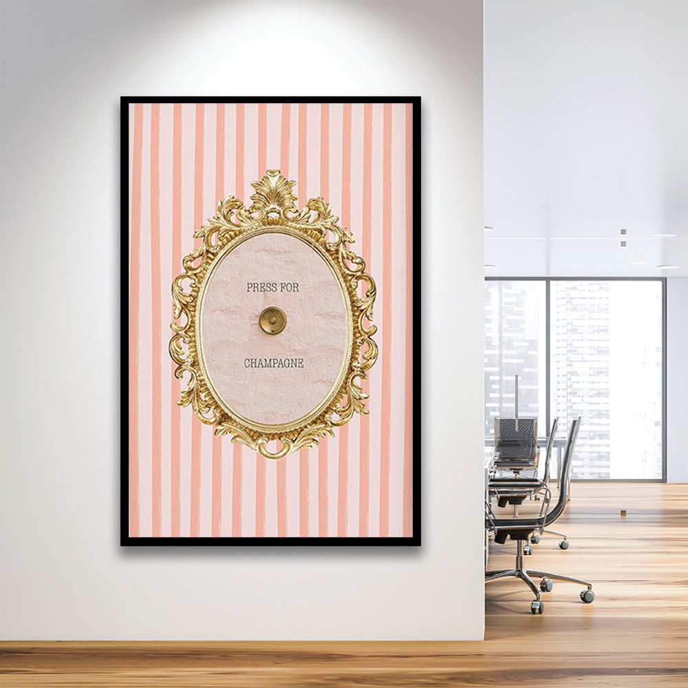 Champagne Wall Art Print, Pink Striped, Framed Picture Print,, Framed Art Prints Wall Decor