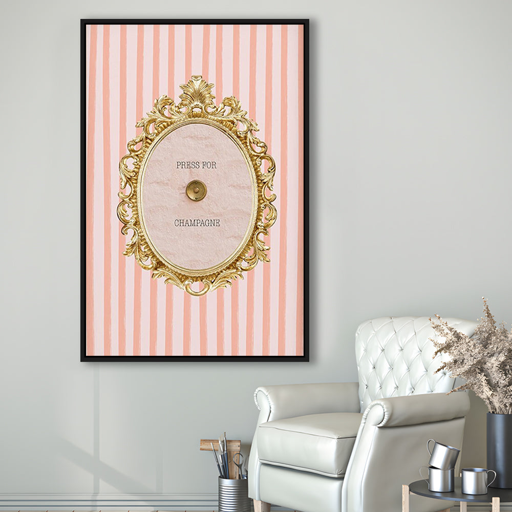 Champagne Wall Art Print, Pink Striped, Floating Framed Canvas Art Print,, Framed Canvas Prints Wall Art