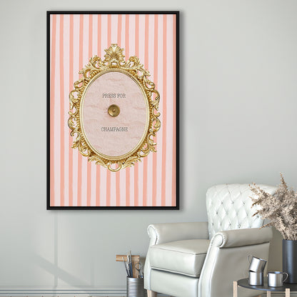 Champagne Wall Art Print, Pink Striped, Floating Framed Canvas Art Print,, Framed Canvas Prints Wall Art