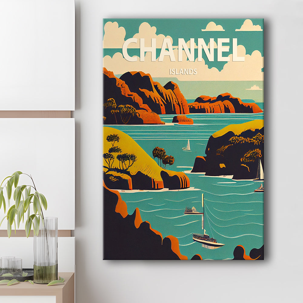 Channel Islands Retro Art Print, Channel Islands City Wall Art, Canvas Print, Painting Canvas, Living Room Decor