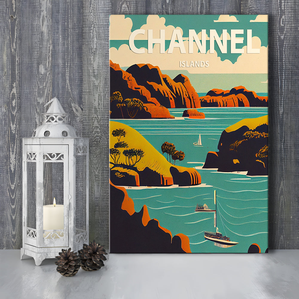 Channel Islands Retro Art Print, Channel Islands City Wall Art, Canvas Print, Painting Canvas, Living Room Decor