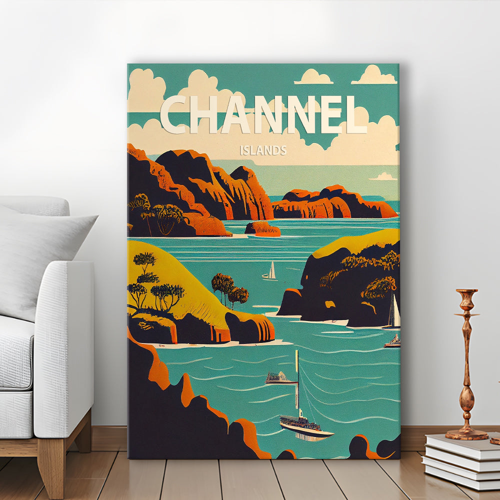 Channel Islands Retro Art Print, Channel Islands City Wall Art, Canvas Print, Painting Canvas, Living Room Decor