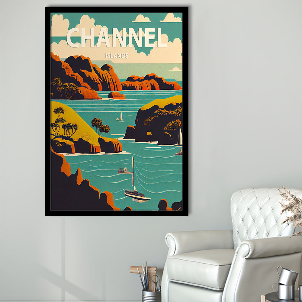 Channel Islands Retro Art Print, Channel Islands City Wall Art, Framed Art Print, Picture Framed, Painting Art