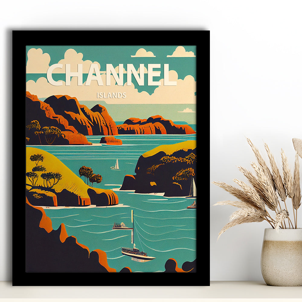 Channel Islands Retro Art Print, Channel Islands City Wall Art, Framed Art Print, Picture Framed, Painting Art