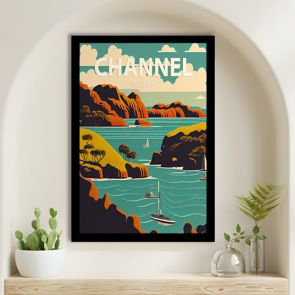 Channel Islands Retro Art Print, Channel Islands City Wall Art, Framed Art Print, Picture Framed, Painting Art