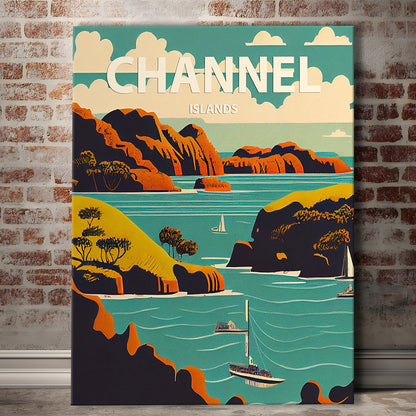 Channel Islands Retro Art Print, Channel Islands City Wall Art, Canvas Print, Painting Canvas, Living Room Decor
