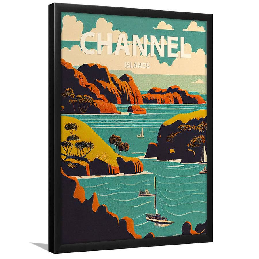 Channel Islands Retro Art Print, Channel Islands City Wall Art, Framed Art Print, Picture Framed, Painting Art