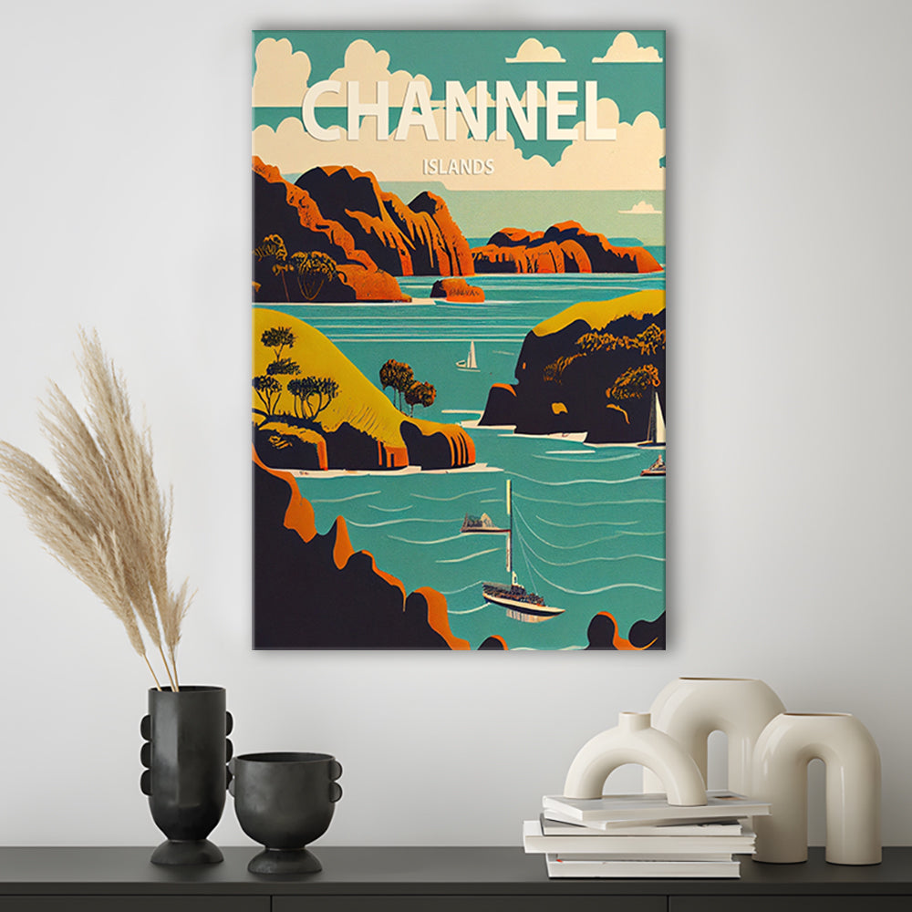 Channel Islands Retro Art Print, Channel Islands City Wall Art, Canvas Print, Painting Canvas, Living Room Decor
