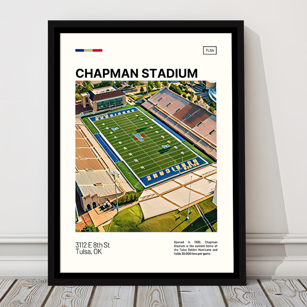 Chapman Stadium Print, Tulsa Golden Hurricane Stadium Canvas Art, Man Cave Gift, Floating Framed Canvas Print Wall Art