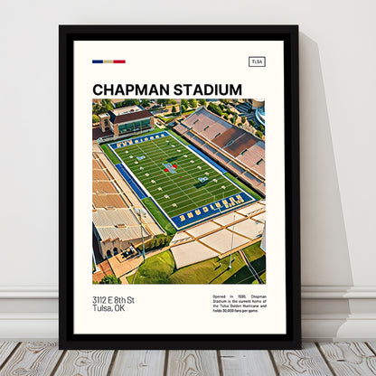 Chapman Stadium Print, Tulsa Golden Hurricane Stadium Canvas Art, Man Cave Gift, Floating Framed Canvas Print Wall Art