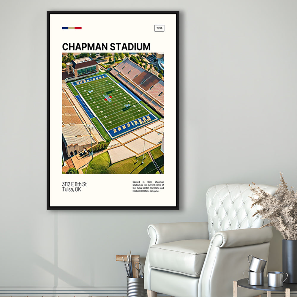 Chapman Stadium Print, Tulsa Golden Hurricane Stadium Canvas Art, Man Cave Gift, Floating Framed Canvas Print Wall Art