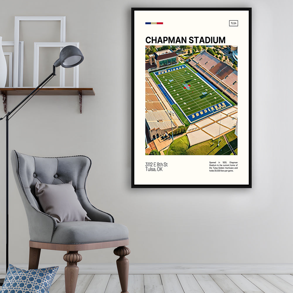 Chapman Stadium Print, Tulsa Golden Hurricane Stadium Canvas Art, Man Cave Gift, Floating Framed Canvas Print Wall Art