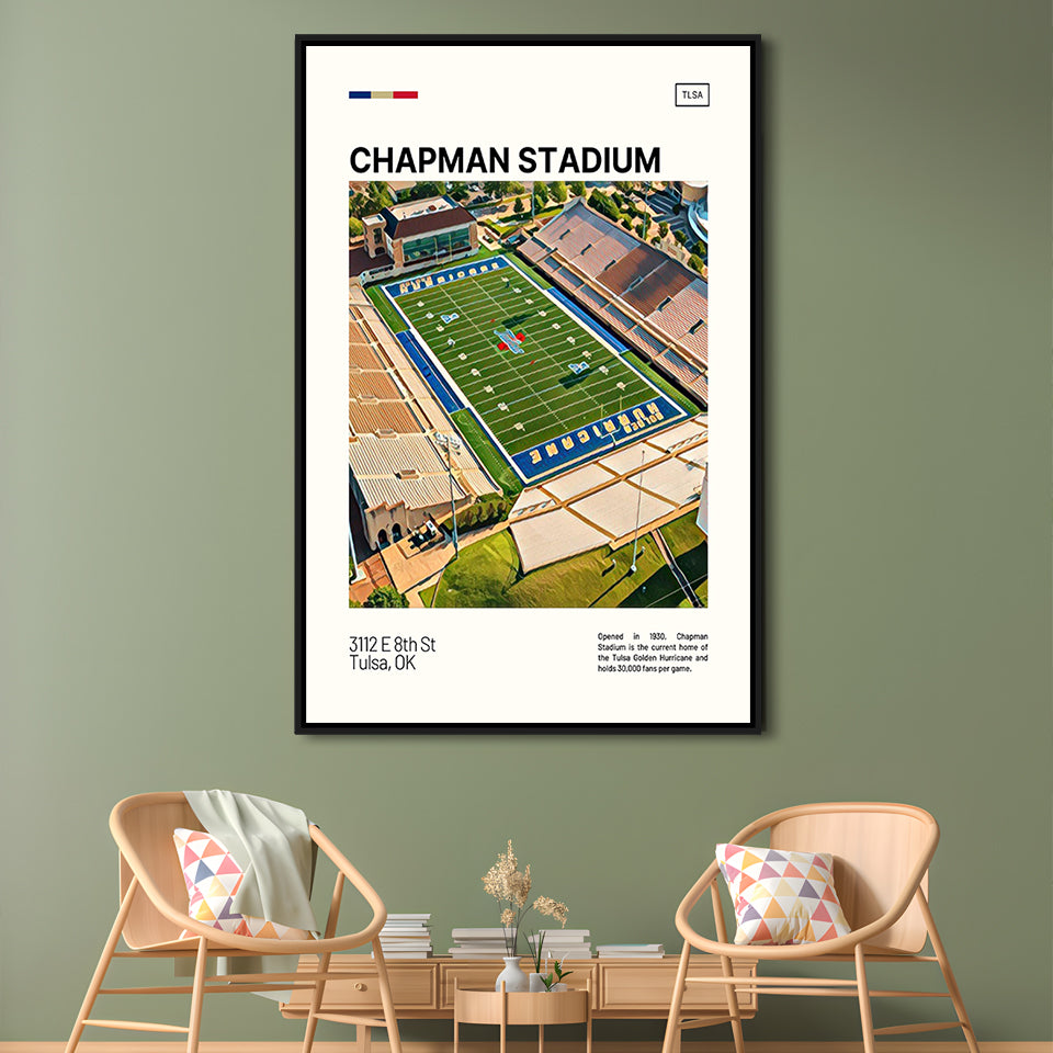 Chapman Stadium Print, Tulsa Golden Hurricane Stadium Canvas Art, Man Cave Gift, Floating Framed Canvas Print Wall Art