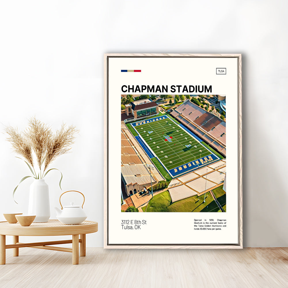 Chapman Stadium Print, Tulsa Golden Hurricane Stadium Canvas Art, Man Cave Gift, Floating Framed Canvas Print Wall Art