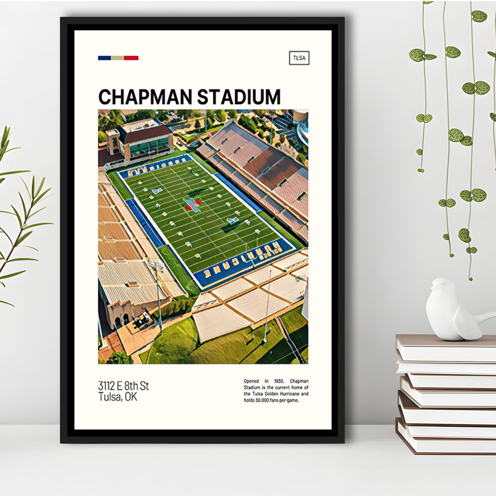 Chapman Stadium Print, Tulsa Golden Hurricane Stadium Canvas Art, Man Cave Gift, Floating Framed Canvas Print Wall Art
