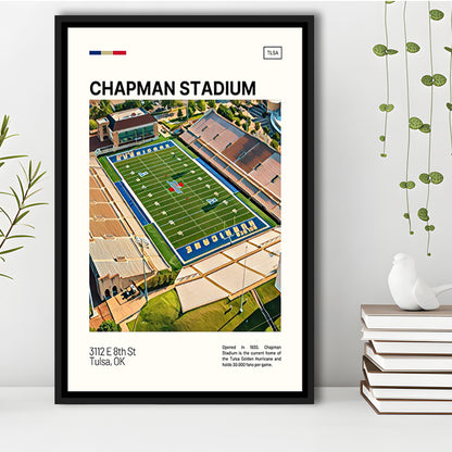 Chapman Stadium Print, Tulsa Golden Hurricane Stadium Canvas Art, Man Cave Gift, Floating Framed Canvas Print Wall Art