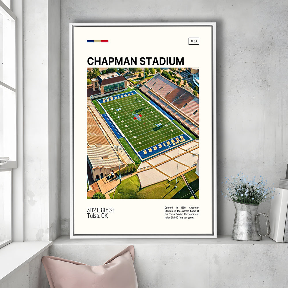 Chapman Stadium Print, Tulsa Golden Hurricane Stadium Canvas Art, Man Cave Gift, Floating Framed Canvas Print Wall Art