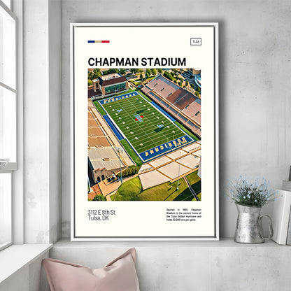 Chapman Stadium Print, Tulsa Golden Hurricane Stadium Canvas Art, Man Cave Gift, Floating Framed Canvas Print Wall Art