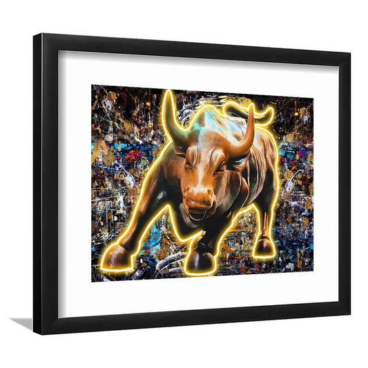 Charging Bull In New York Art Print, Framed Art Print Wall Decor, White Border, Framed Picture