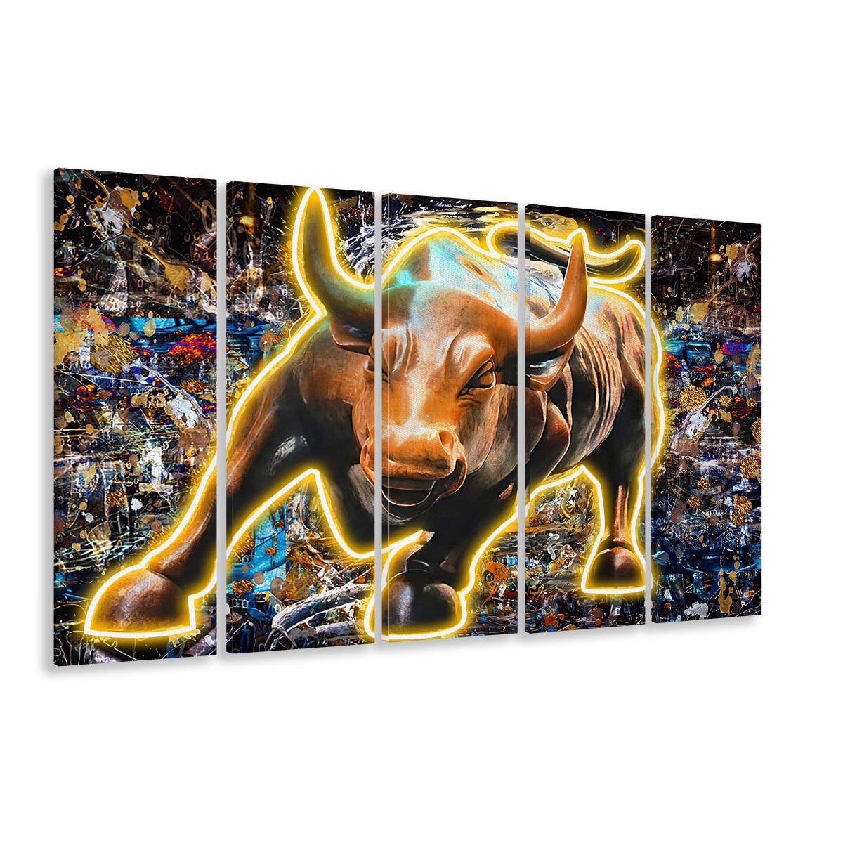 Charging Bull In New York Art Print, Extra Large 5 Panels Multi Canvas Print Wall Art, Home Decor