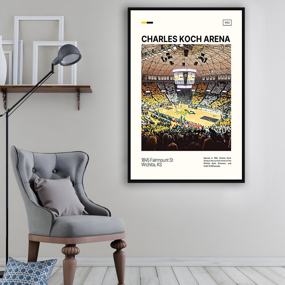 Charles Koch Arena Print, Wichita State Shockers Basketball Stadium Canvas Art, Man Cave Gift, Floating Framed Canvas Print