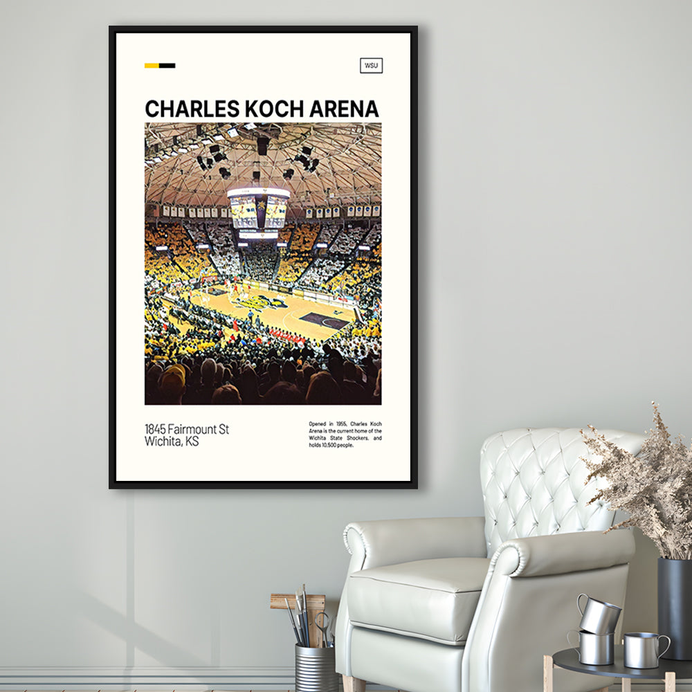 Charles Koch Arena Print, Wichita State Shockers Basketball Stadium Canvas Art, Man Cave Gift, Floating Framed Canvas Print