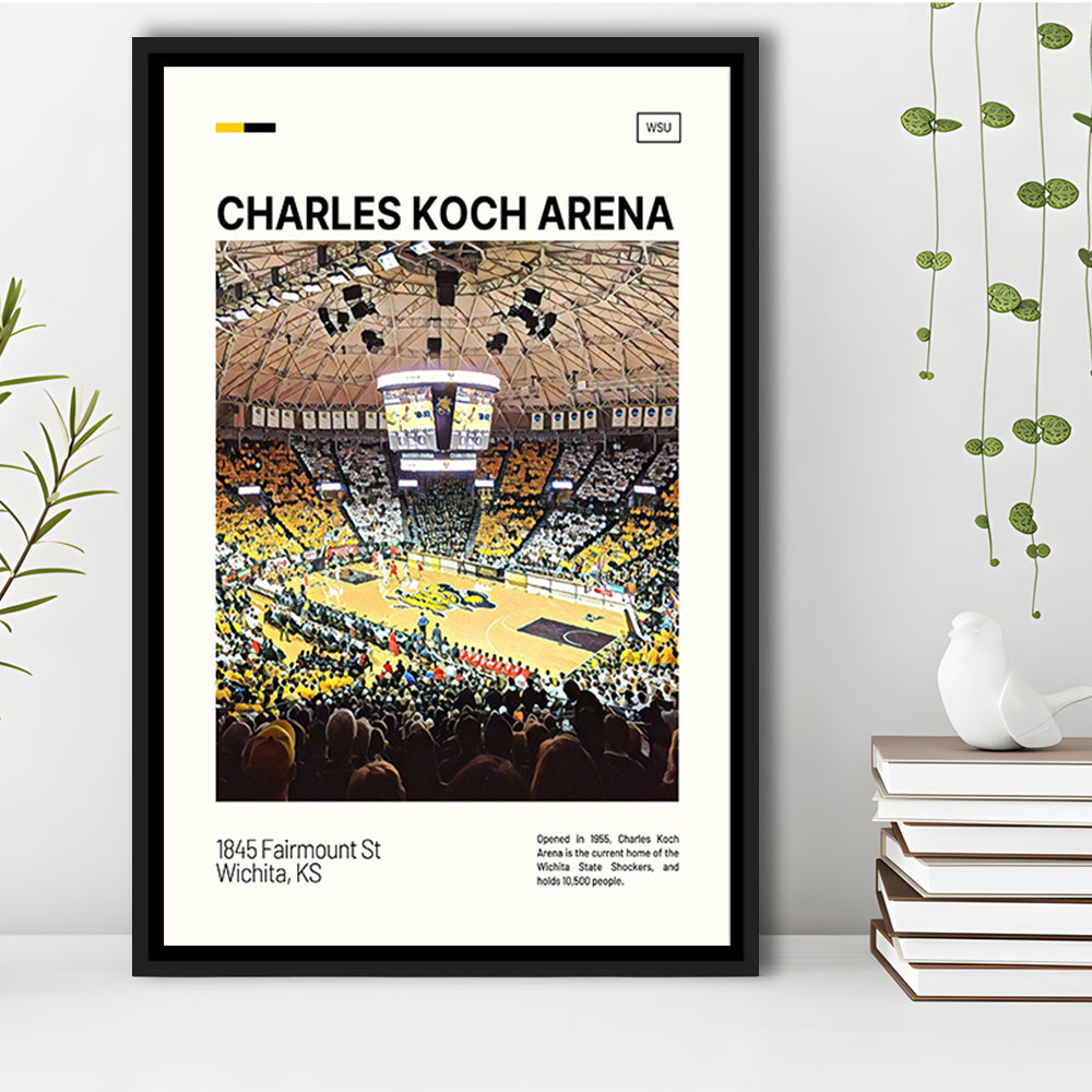 Charles Koch Arena Print, Wichita State Shockers Basketball Stadium Canvas Art, Man Cave Gift, Floating Framed Canvas Print