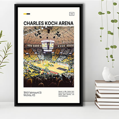 Charles Koch Arena Print, Wichita State Shockers Basketball Stadium Canvas Art, Man Cave Gift, Floating Framed Canvas Print