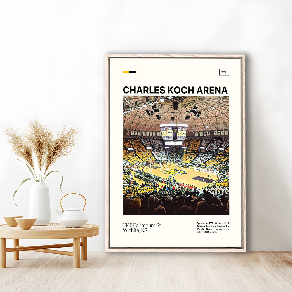 Charles Koch Arena Print, Wichita State Shockers Basketball Stadium Canvas Art, Man Cave Gift, Floating Framed Canvas Print