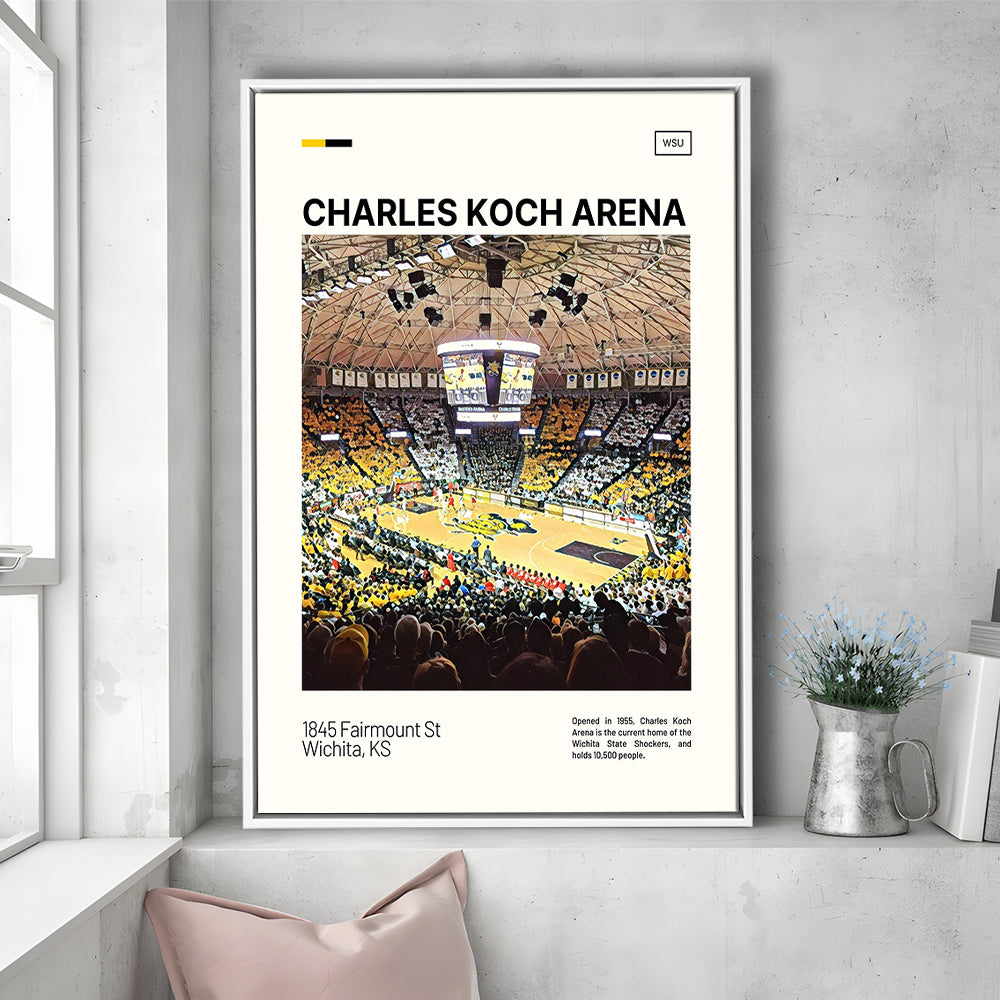 Charles Koch Arena Print, Wichita State Shockers Basketball Stadium Canvas Art, Man Cave Gift, Floating Framed Canvas Print