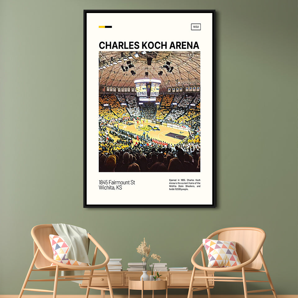 Charles Koch Arena Print, Wichita State Shockers Basketball Stadium Canvas Art, Man Cave Gift, Floating Framed Canvas Print