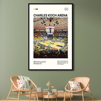 Charles Koch Arena Print, Wichita State Shockers Basketball Stadium Canvas Art, Man Cave Gift, Floating Framed Canvas Print