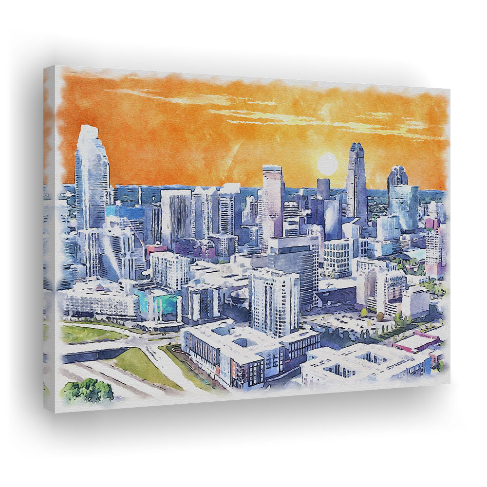 Charlotte Watercolor, Charlotte North Carolina, Sport Art, Gifts for him, Canvas Print Wall Art