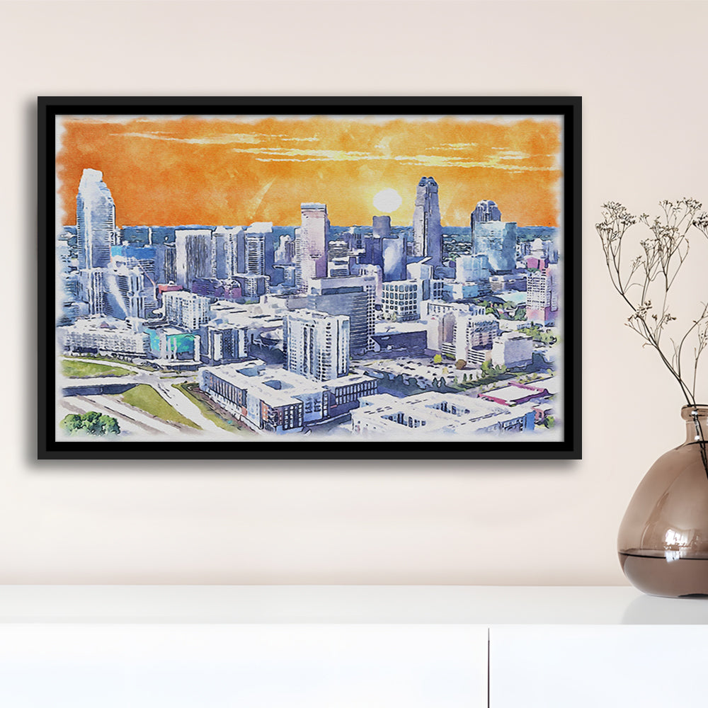 Charlotte Watercolor, Charlotte North Carolina, Sport Gift Art, Framed Canvas Print Wall Art