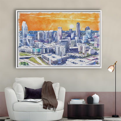 Charlotte Watercolor, Charlotte North Carolina, Sport Gift Art, Framed Canvas Print Wall Art