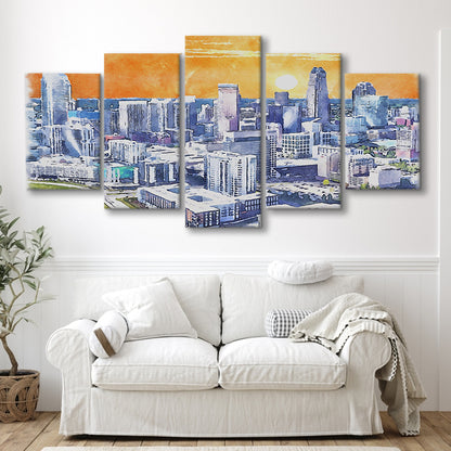 Charlotte Watercolor, Charlotte North Carolina, Sport Art, Mixed 5 Panel, Canvas Print Wall Art